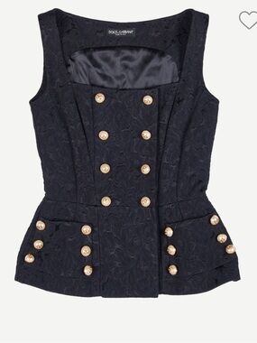 Dolce & Gabbana Navy Jacquard Double-Breasted Button Vest